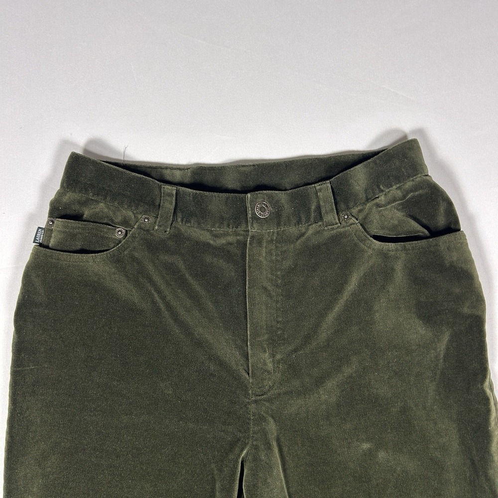 Ralph Lauren Jeans Women's Luxe Velvet Pants Olive Green Stretch Straight Leg 10 - Picture 5 of 9